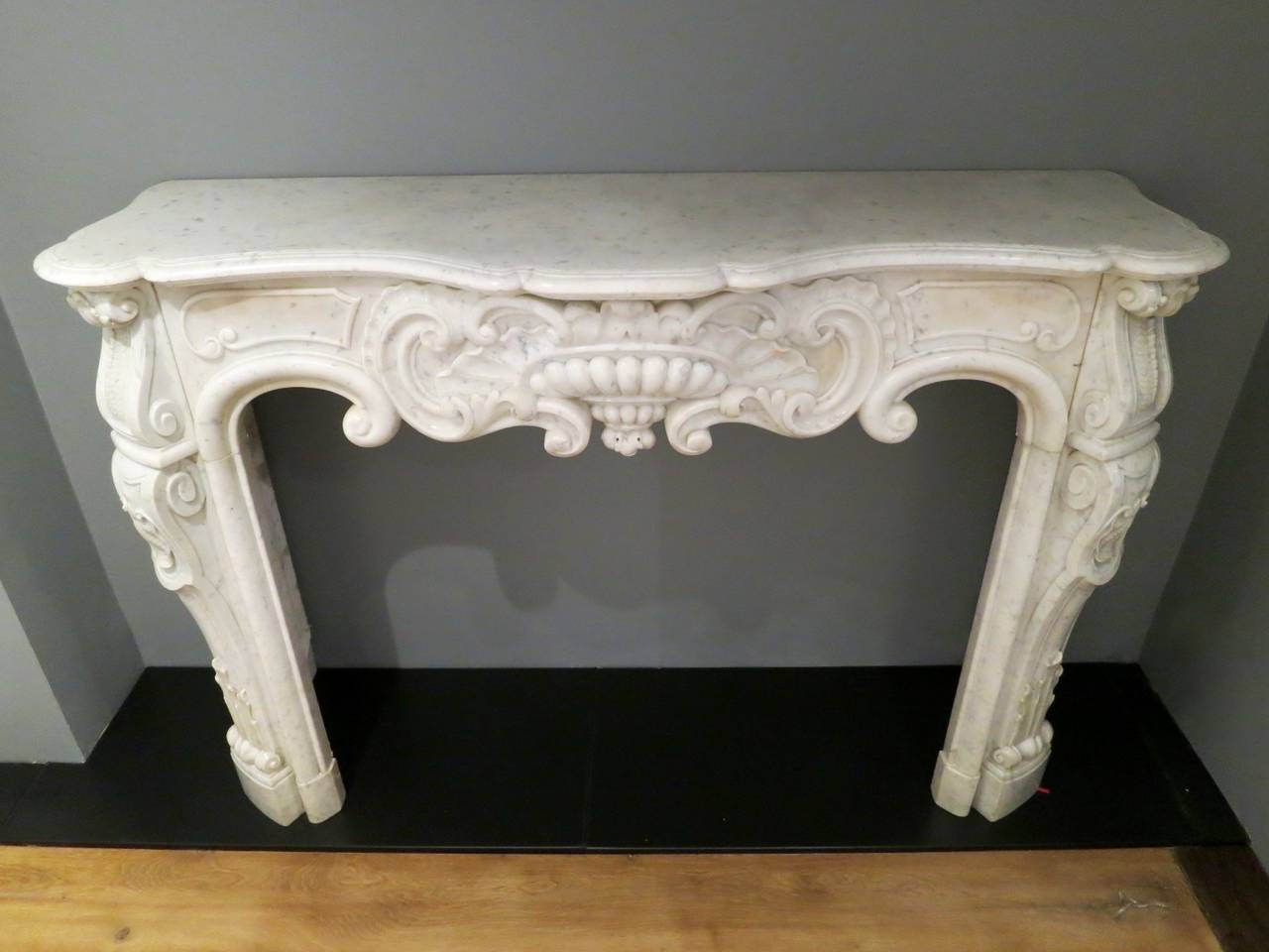 French Antique Rococo Louis XV Marble Fireplace Mantel For Sale