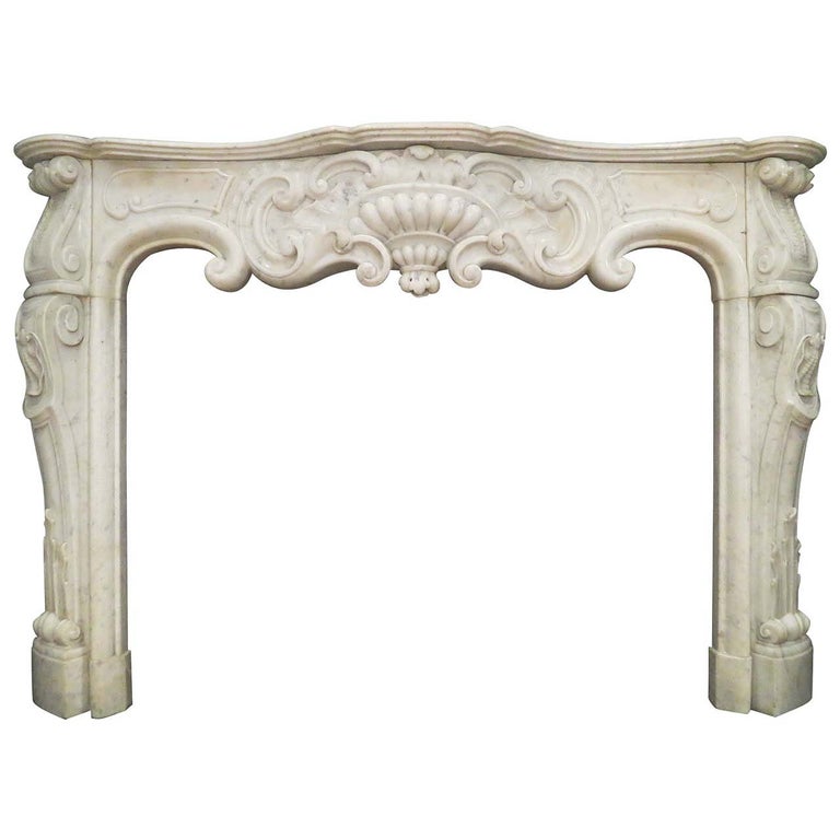Antique Rococo Louis XV Marble Fireplace Mantel For Sale
