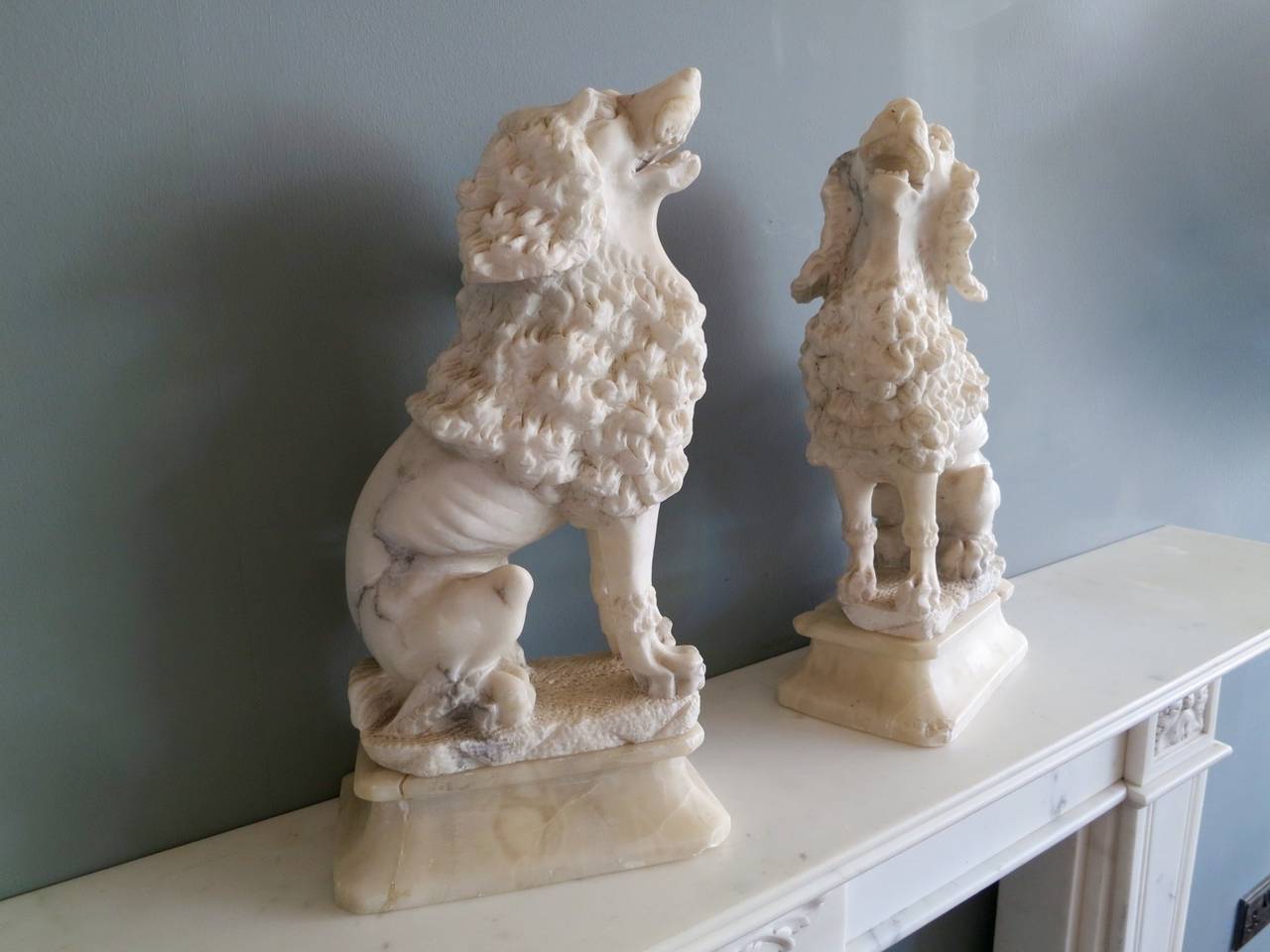 Pair of Italian Carved Alabaster Spaniels 1
