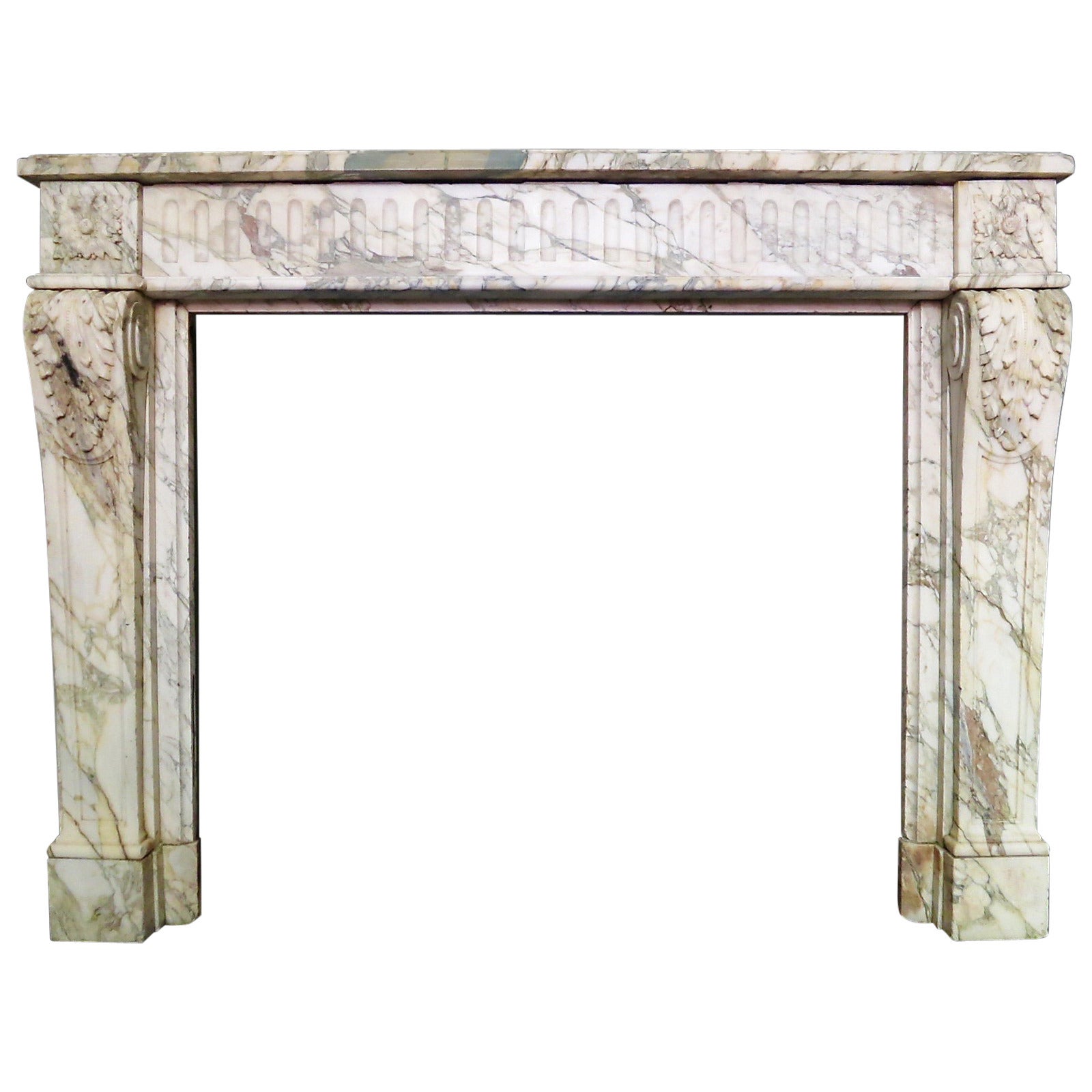 French Louis XVI Style Fireplace Mantel in Breche Marble