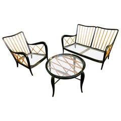 Italian Sofa, Armchair and Coffee Table Attributed to Paolo Buffa