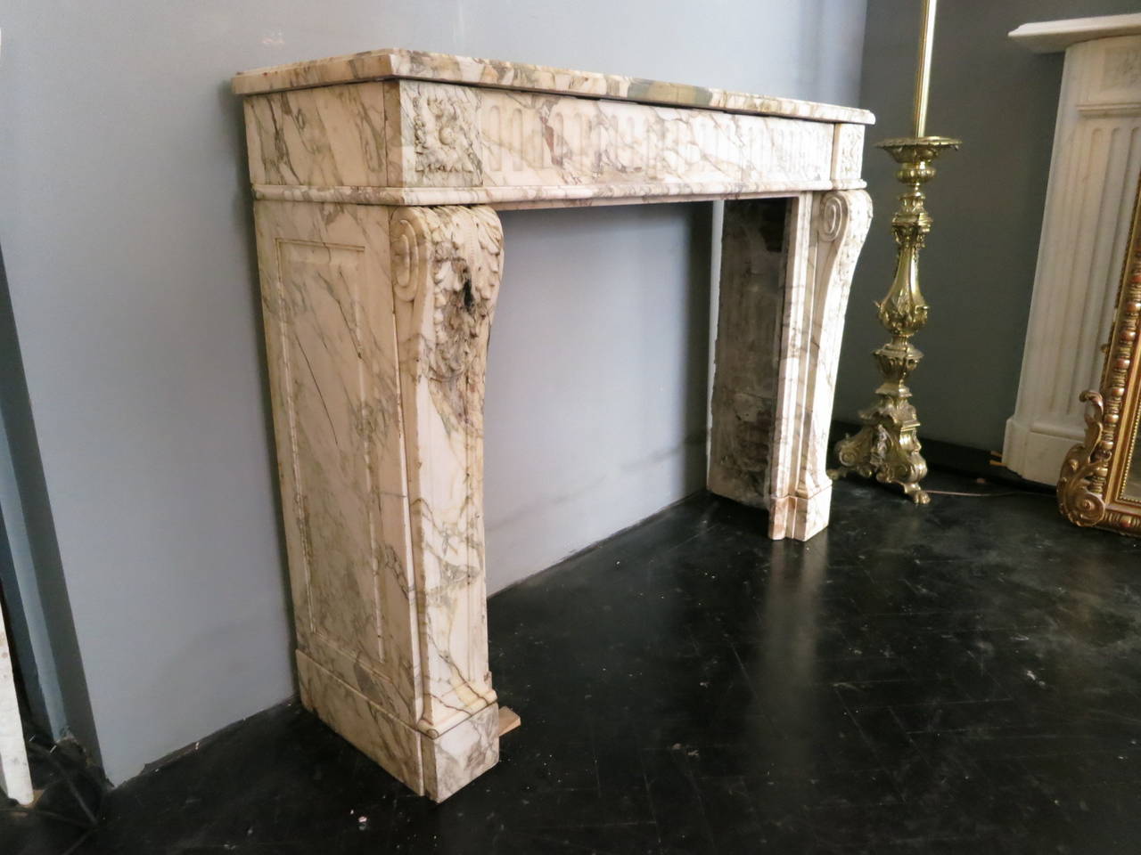 French Louis XVI Style Fireplace Mantel in Breche Marble In Excellent Condition In London, GB