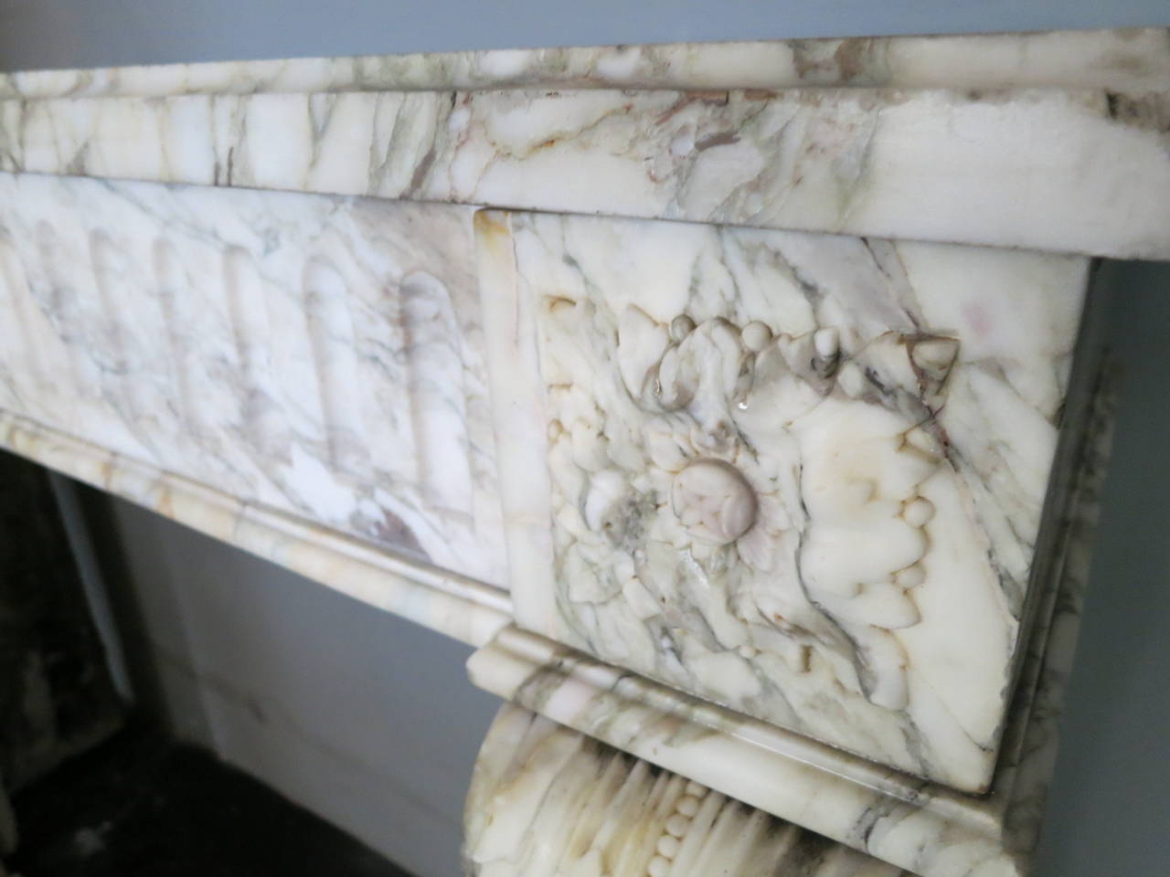 19th Century French Louis XVI Style Fireplace Mantel in Breche Marble