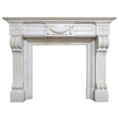 Antique French Louis XVI Style Fireplace Mantel in Carrara Marble