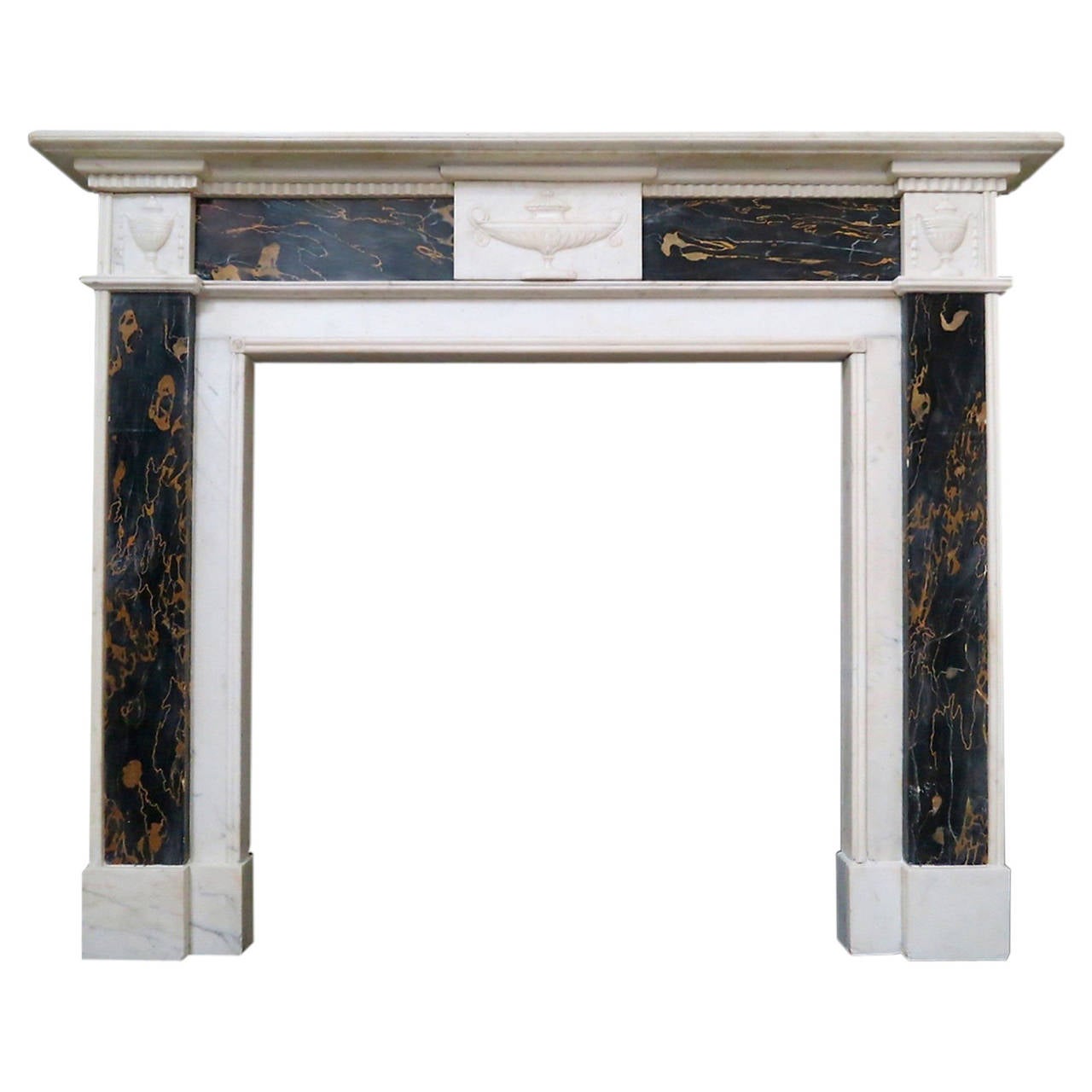 Antique Regency Period Statuary White and Portoro Marble Fireplace Mantel For Sale