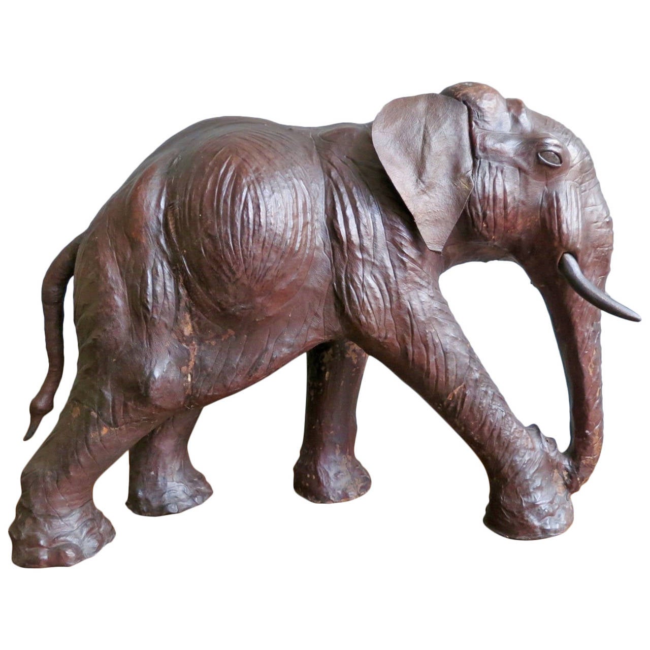 Antique Leather Elephant  Foot  Stool at 1stdibs