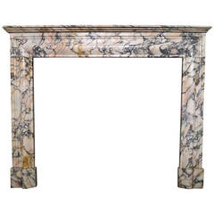 19th Century French Bolection Breche Violette Marble Fireplace Mantel
