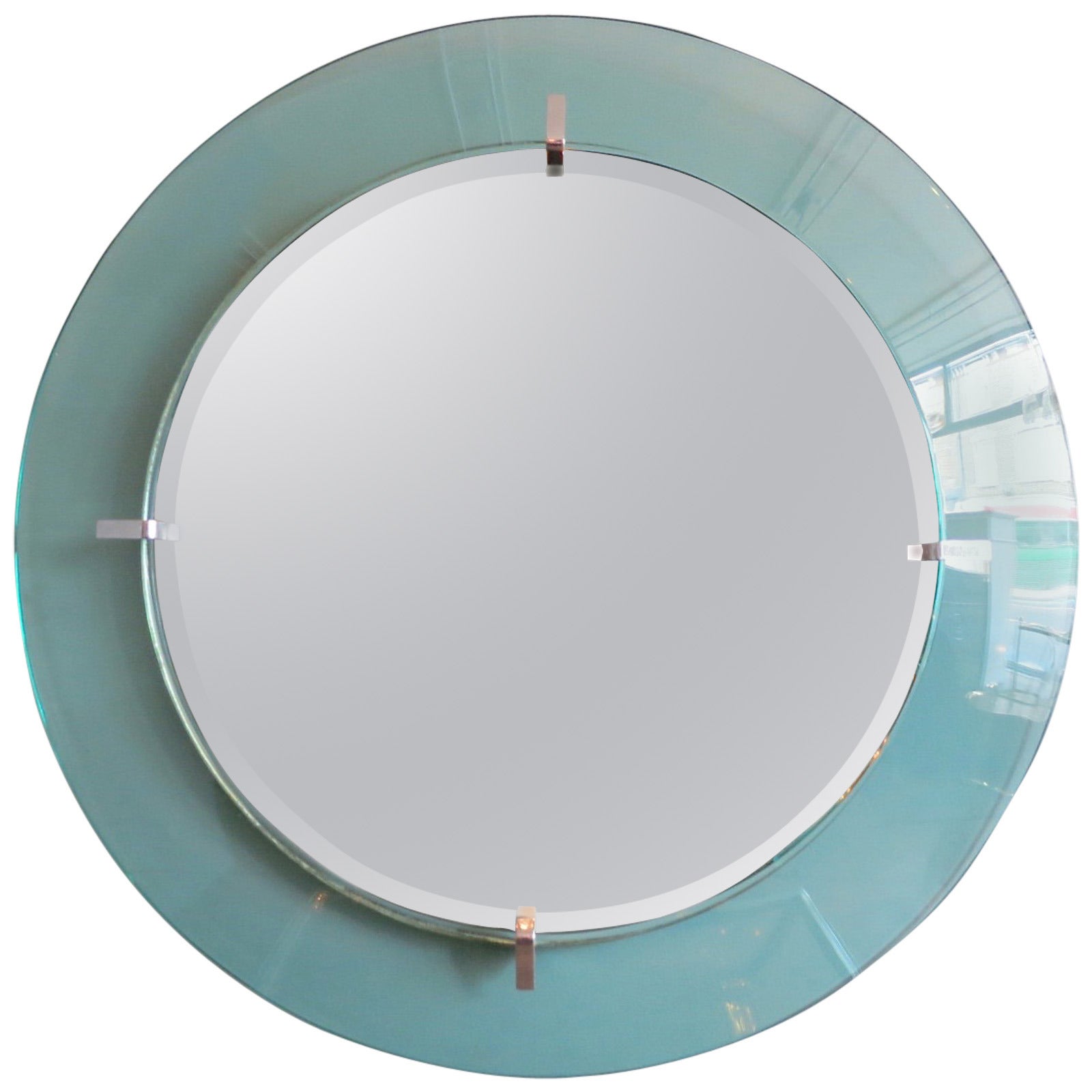 Italian Aquamarine Framed Circular Mirror by Crystal Arte