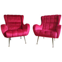 Pair of Italian 1950s Velvet Armchairs