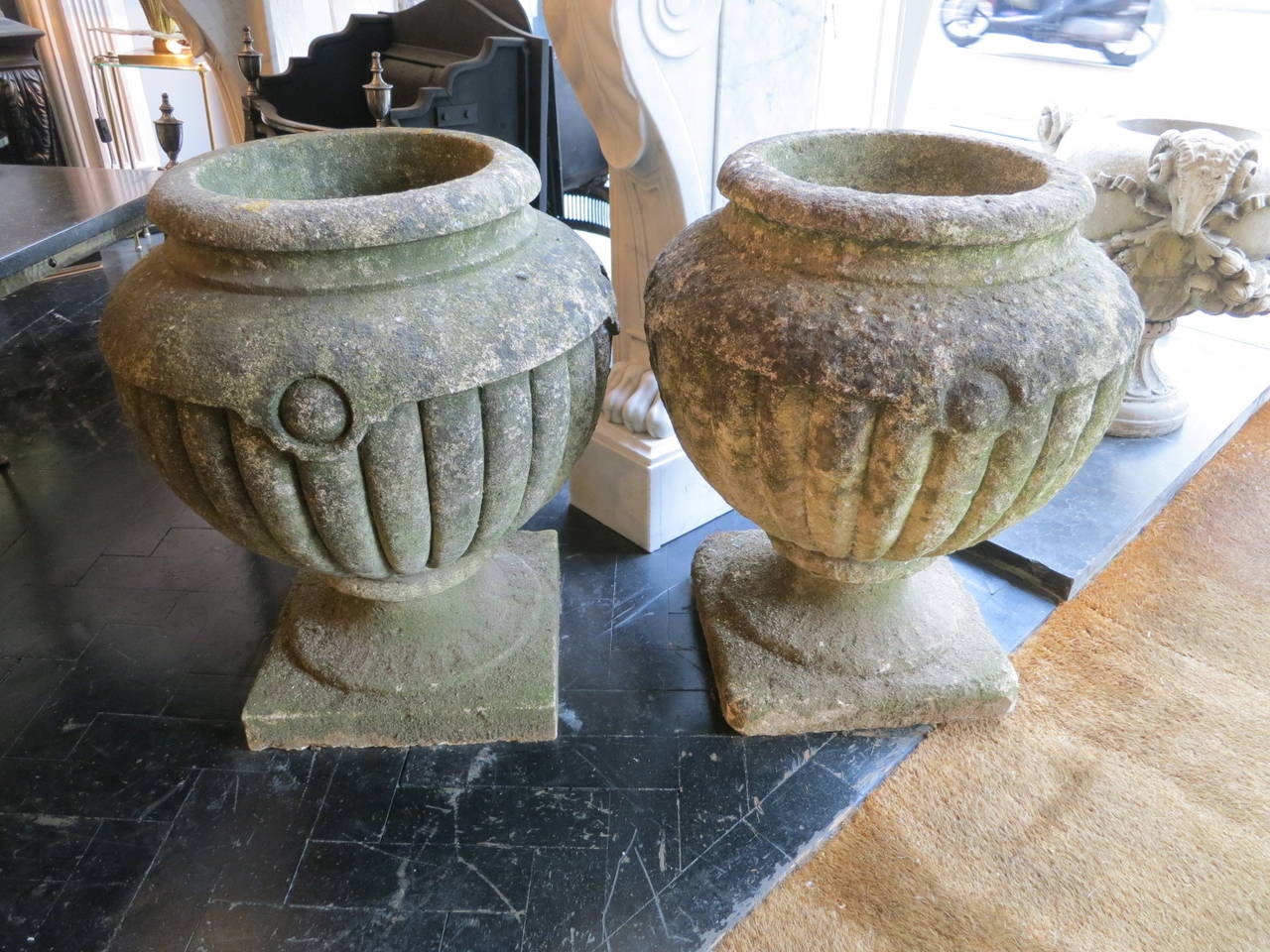 Pair of 19th Century English Carved Stone Urns
