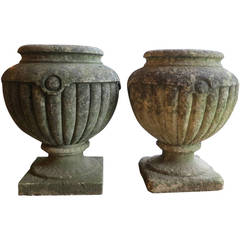 Pair of 19th Century English Carved Stone Urns
