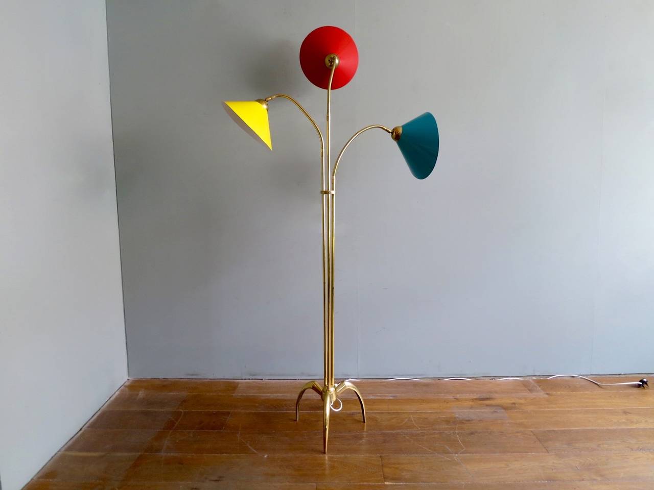 Italian Brass 1950s Three-Arm Floor Lamp