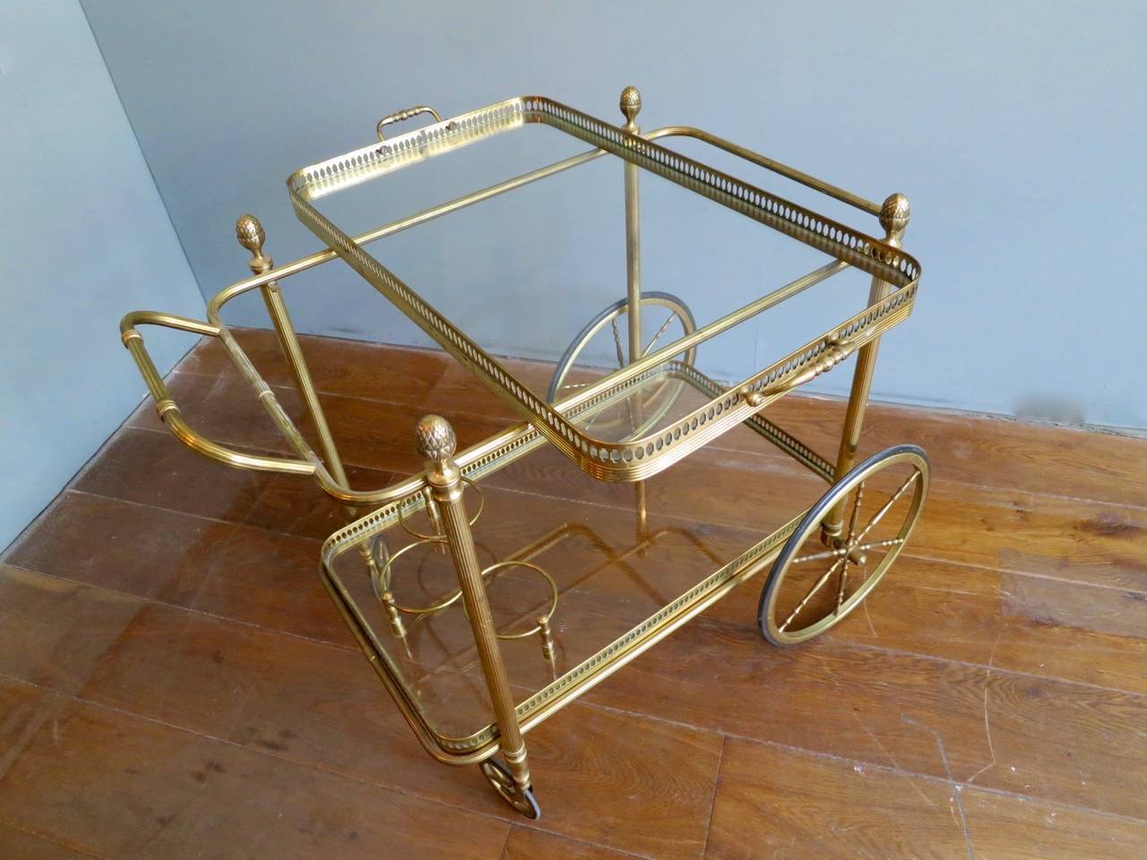 20th Century French Brass Bar Cart or Drinks Trolly
