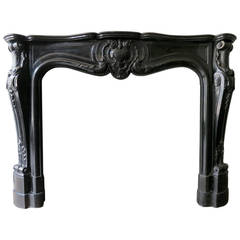 Large Antique French Louis XV Fireplace Mantel in Belgian Black Marble