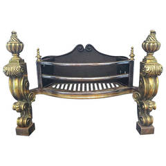 Antique Rococo Steel and Brass Fire Basket