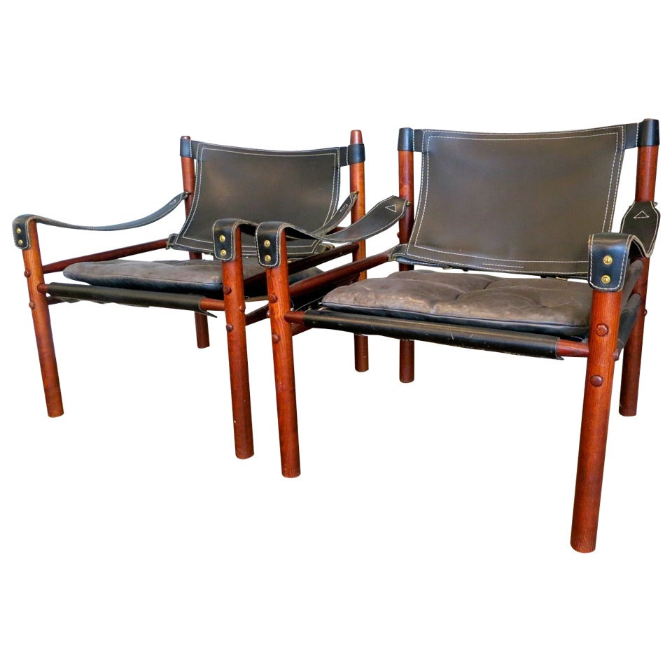 Pair of Leather Safari Armchairs by Arne Norell