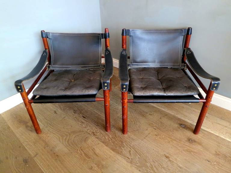 Swedish Pair of Leather Safari Armchairs by Arne Norell