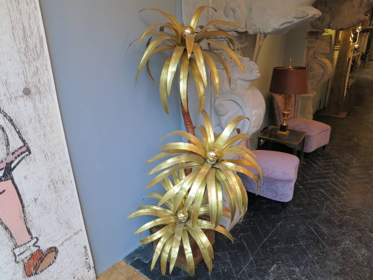 Mid-20th Century Brass Palm Floor Lamp