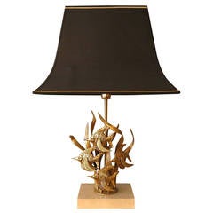 Large French Gilt Brass "Tropical Fish" Table Lamp