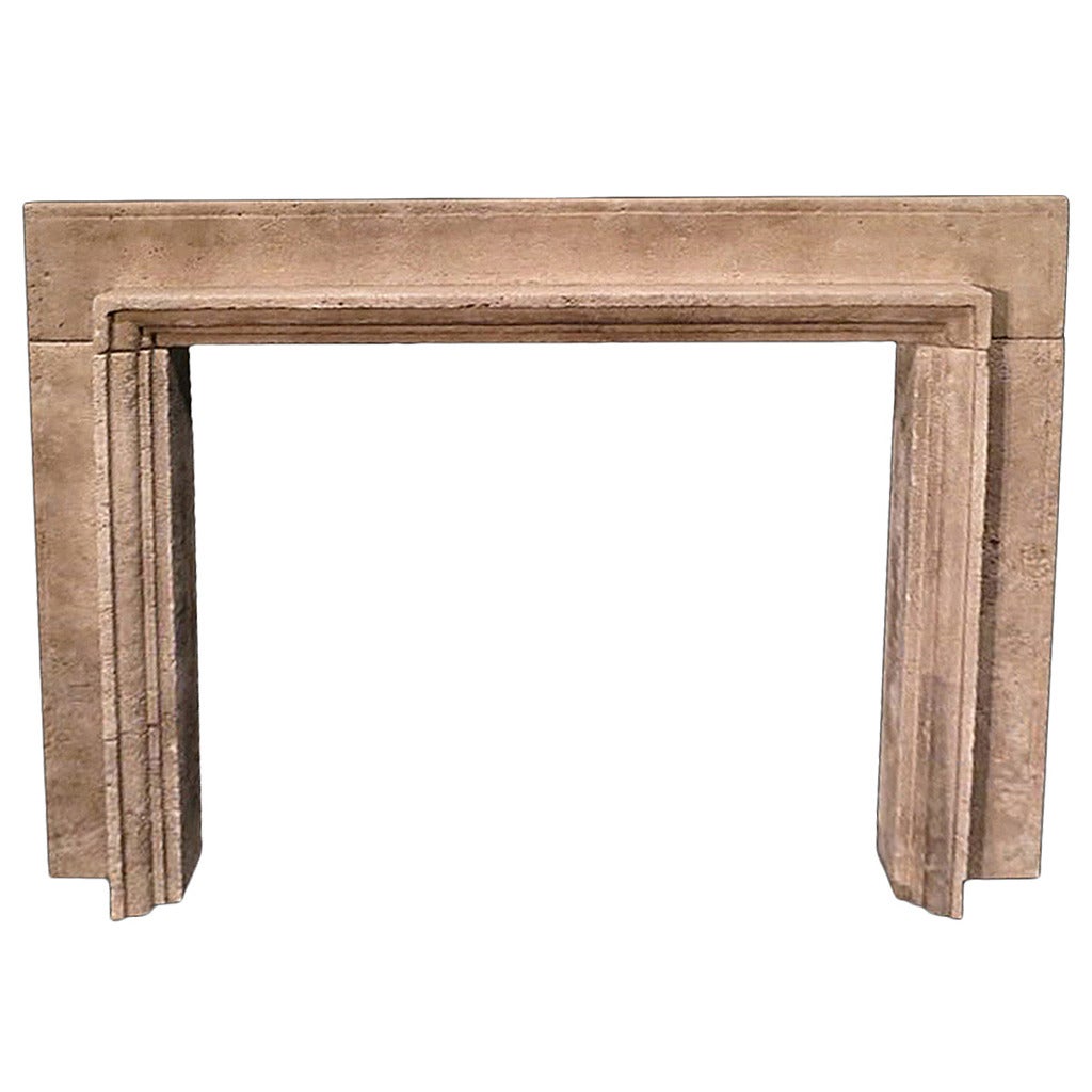 Antique Italian Travertine Stone Fireplace Mantel