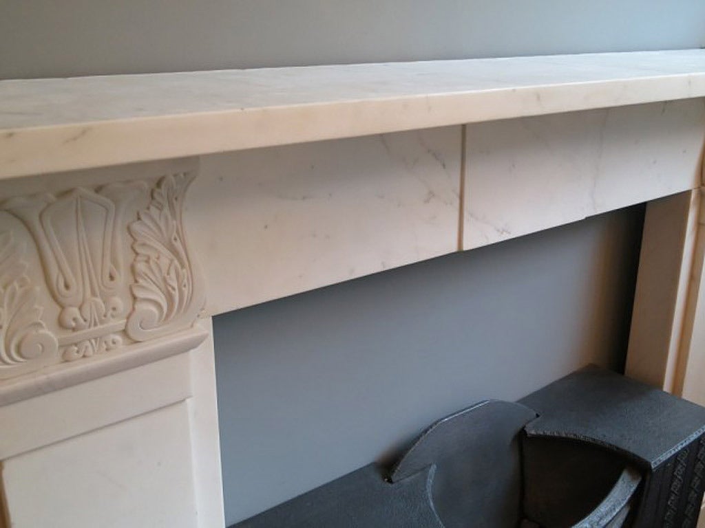 Carved Antique Regency Statuary White Marble Fireplace Mantel