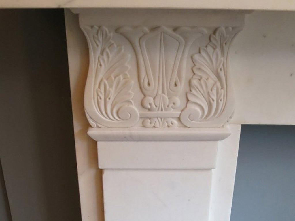 English Antique Regency Statuary White Marble Fireplace Mantel