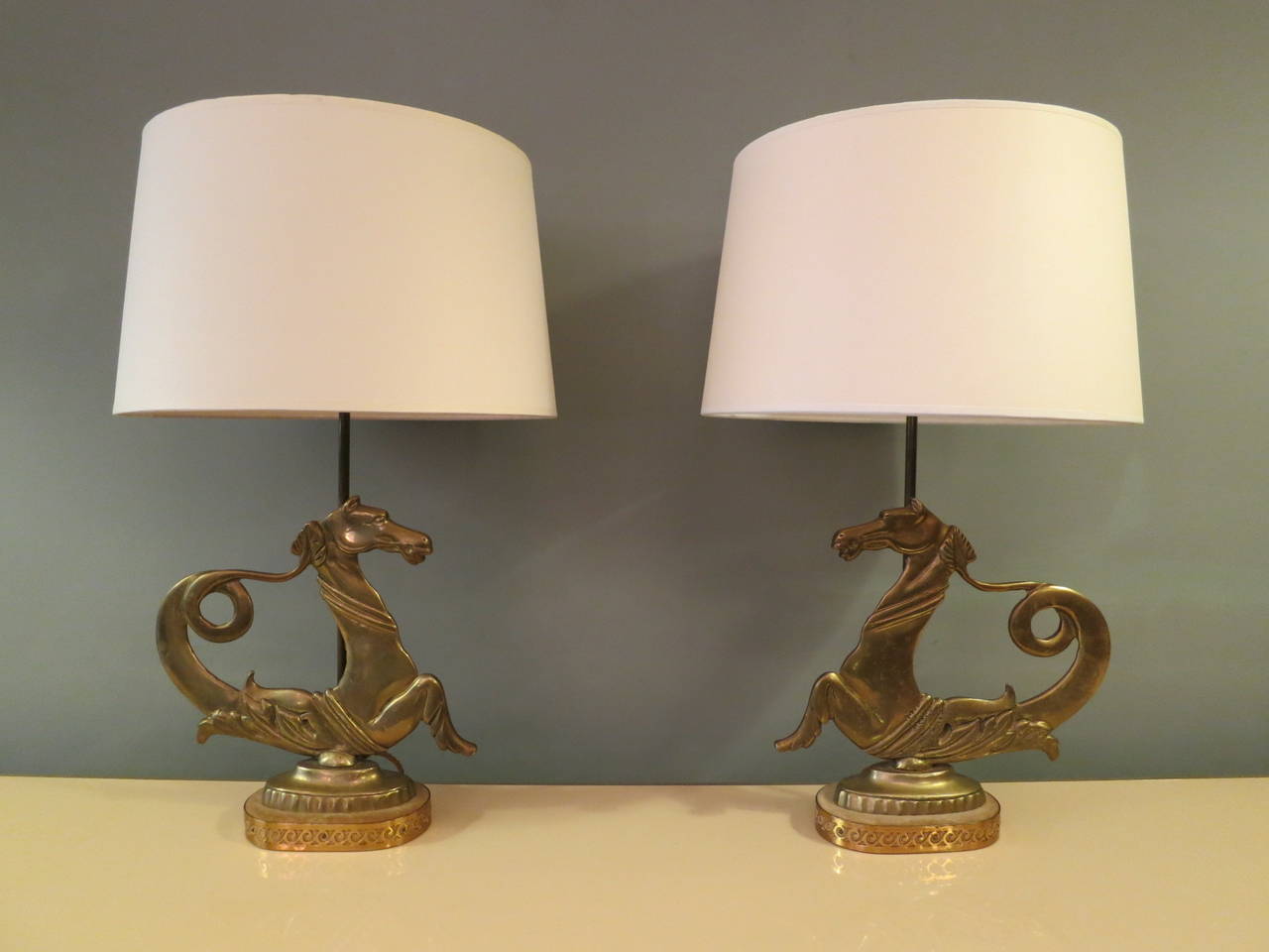 A pair of Brass Horse Table Lamps