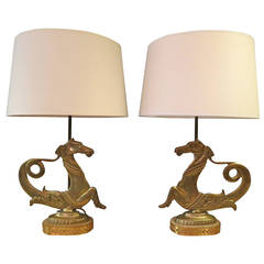 A pair of Brass Horse Table Lamps