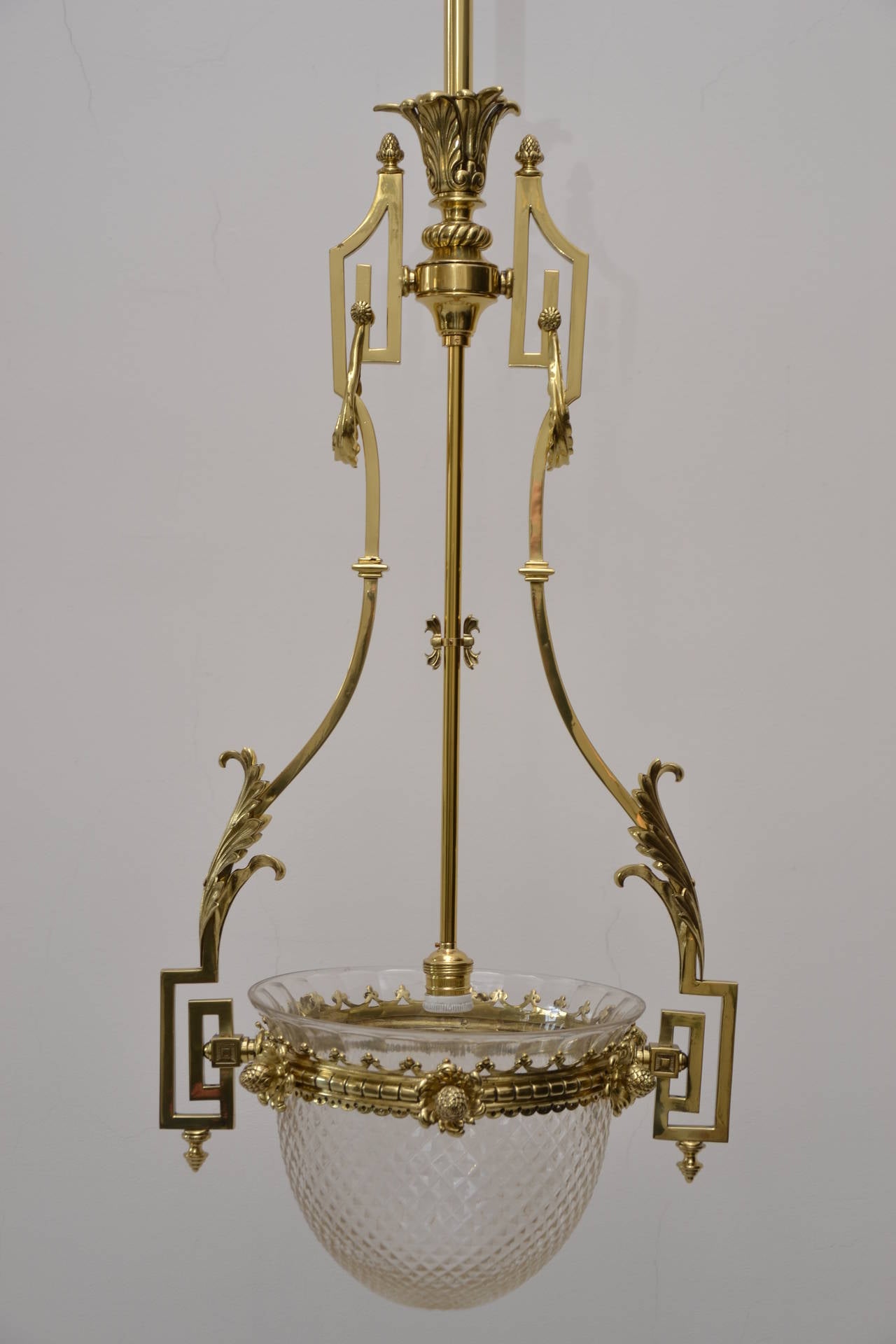Late 19th century Historistic ceiling lamp with original cut-glass.
Polished and stove enameled