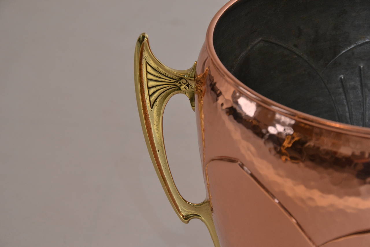 Art Nouveau Palm Pot cooper and brass hammered
