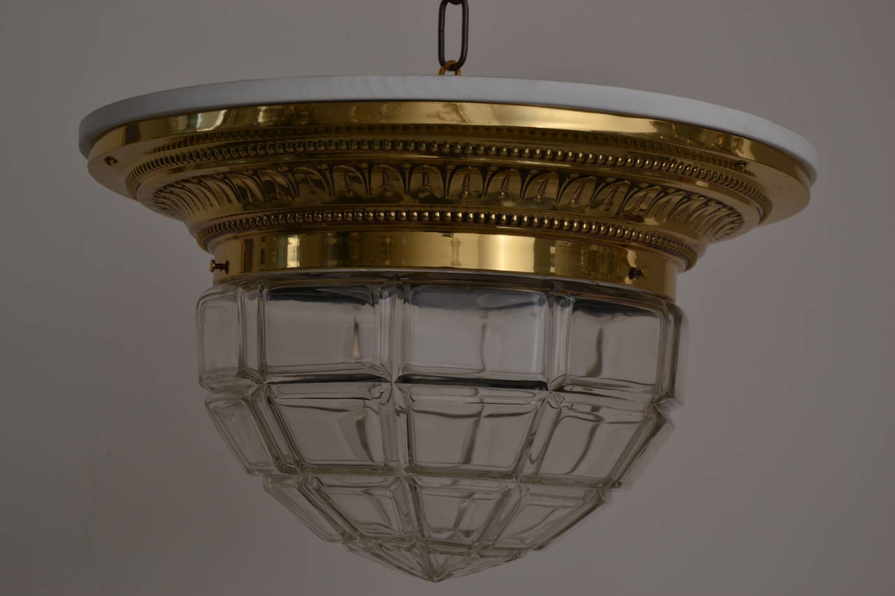 Art Nouveau Ceilling Lamp with wood plate and cut glass