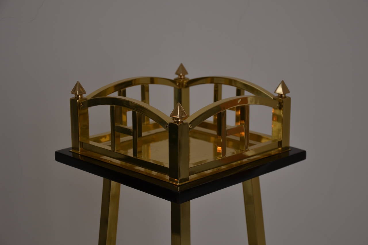 Brass Flowerstand with Black Polished Wood Plate In Excellent Condition In Wien, AT
