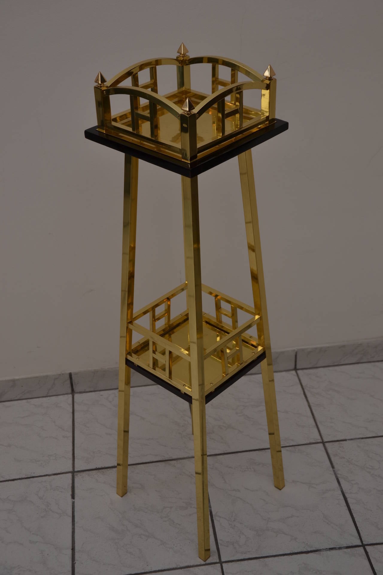 Austrian Brass Flowerstand with Black Polished Wood Plate
