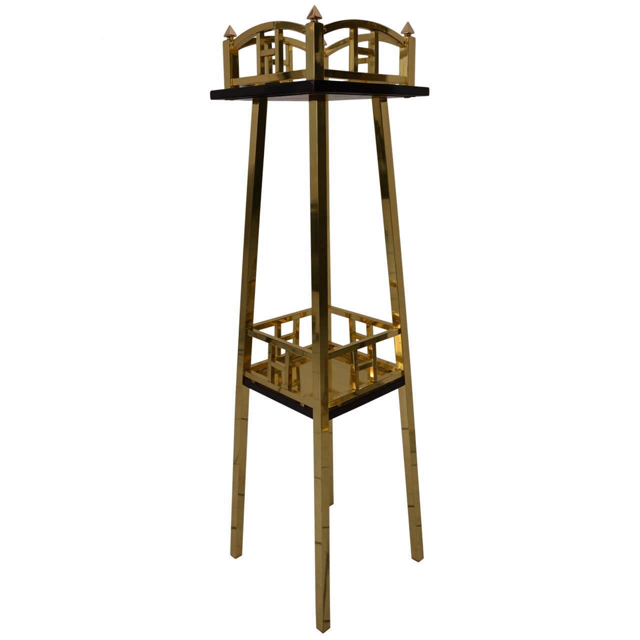 Brass Flowerstand with Black Polished Wood Plate
