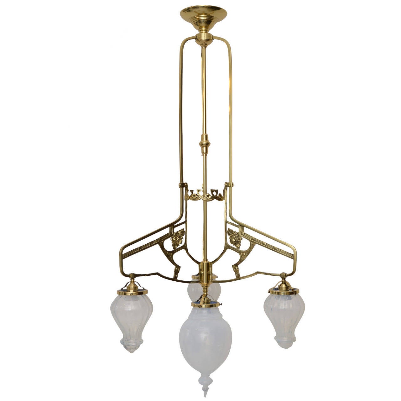 Art Nouveau Flower ceiling Lamp with 4 original opaline glass shades