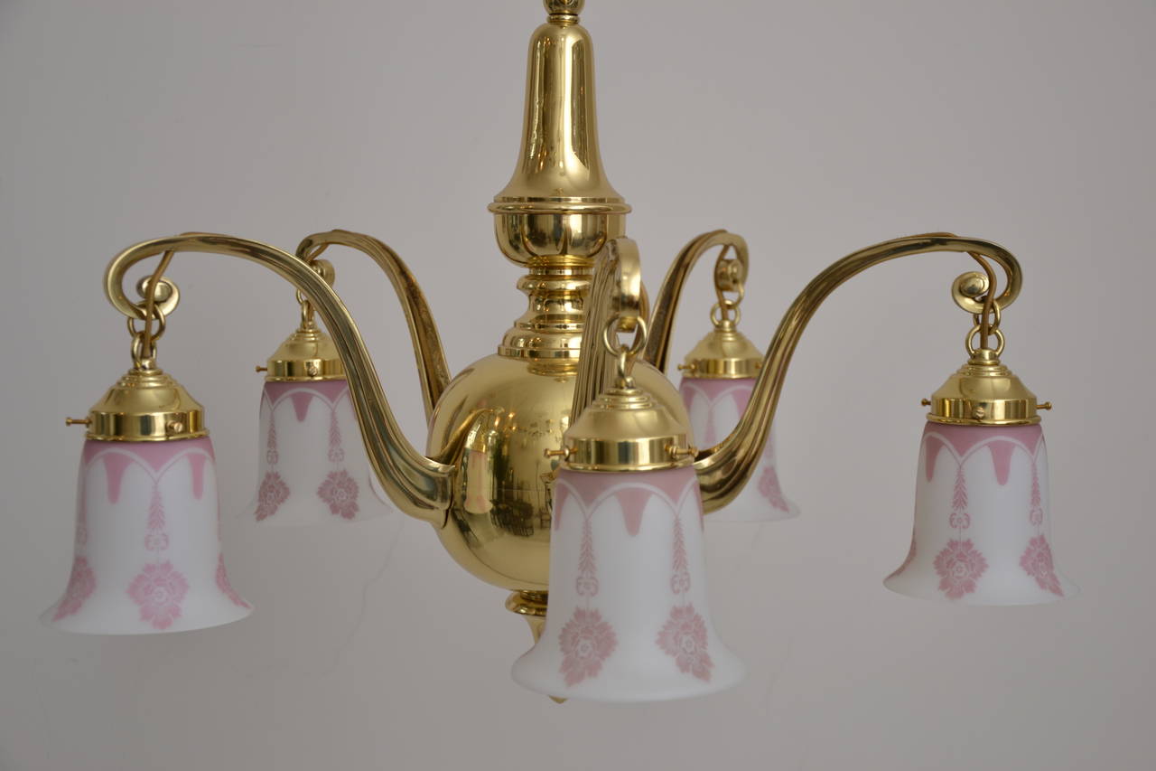 Neoclassical Historistic ceiling lamp with original glass shades For Sale