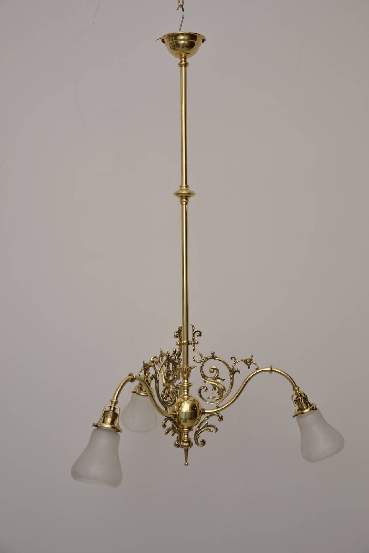 Neoclassical Late 19th Historistic ceiling lamp with original glass shades For Sale