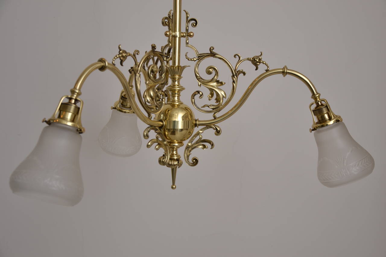 Austrian Late 19th Historistic ceiling lamp with original glass shades For Sale