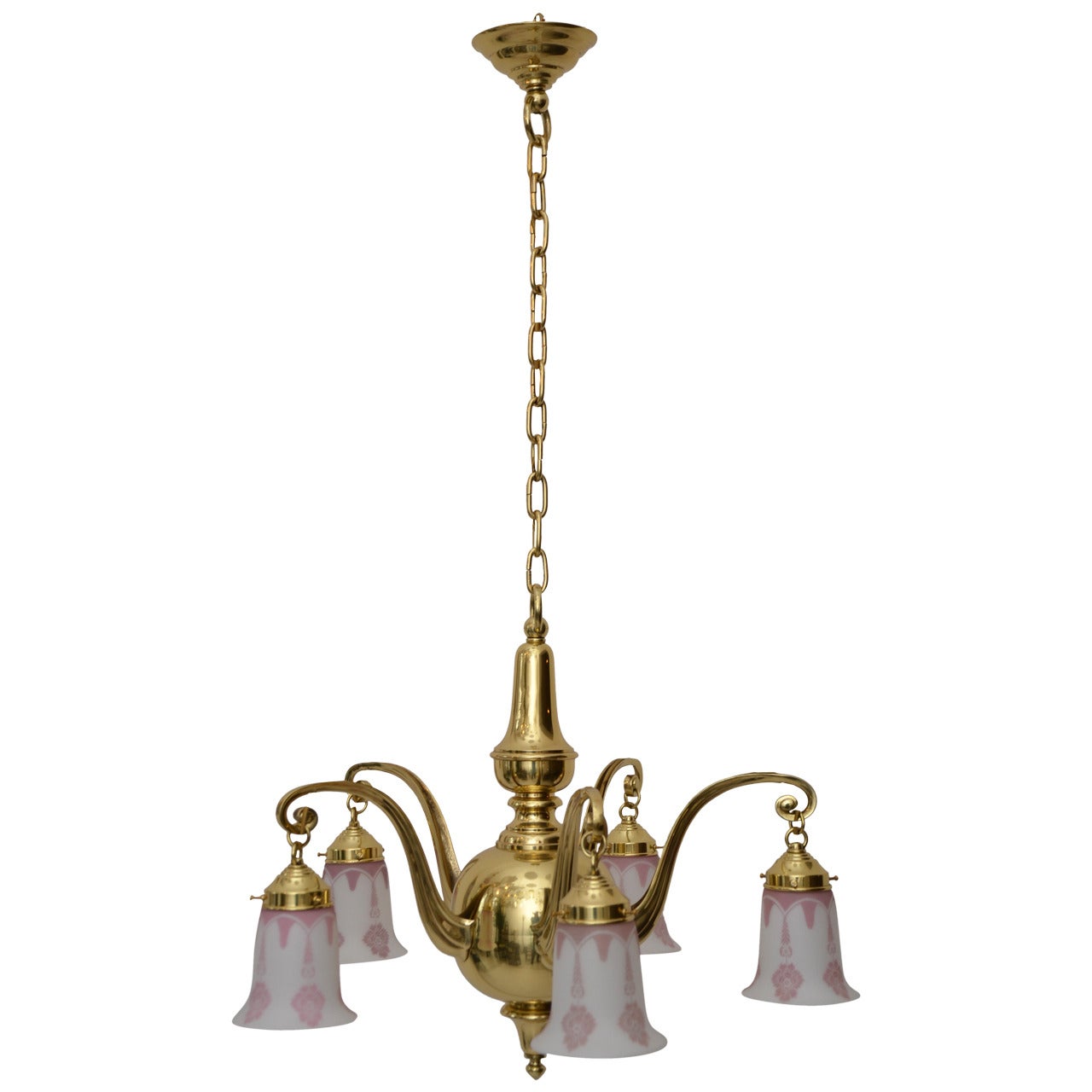 Historistic ceiling lamp with original glass shades For Sale