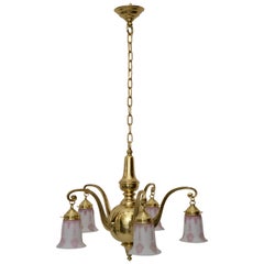Antique Historistic ceiling lamp with original glass shades
