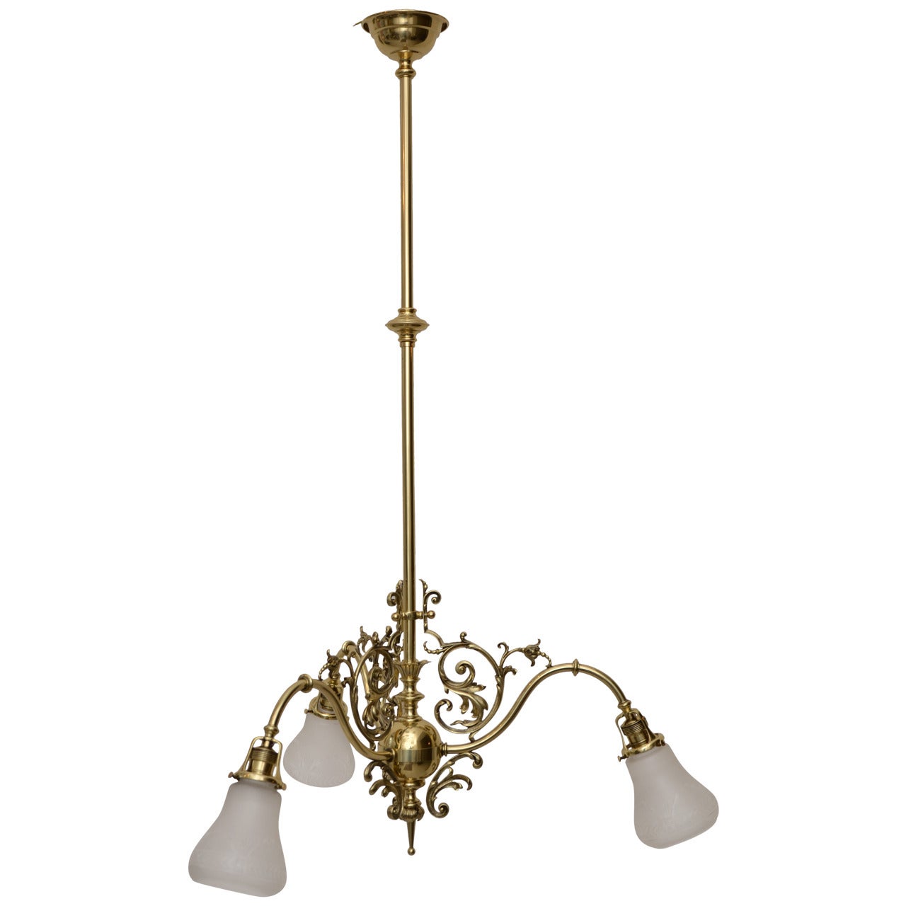 Late 19th Historistic ceiling lamp with original glass shades For Sale