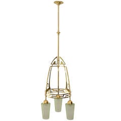 Art Nouveau ceiling Lamp with 3 original glass shades 3