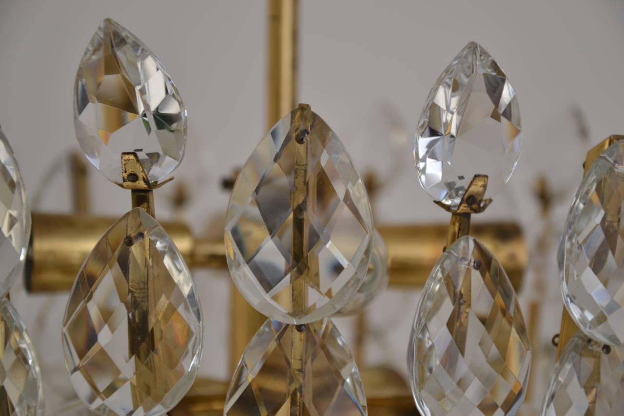 Mid-20th Century Mid Century Modern 1955 Bakalowits Sohne Crystal Brass Chandelier Pendant Light For Sale