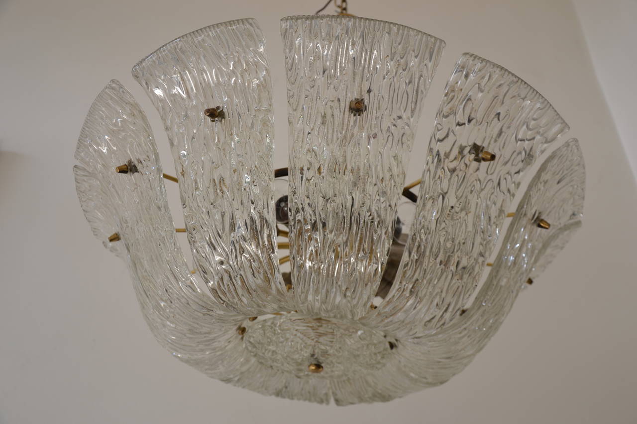 Kalmar Chandelier with Curved and Textured Glass 
12 pieces of curved glass
excellent Original condition
adjustable chandelier