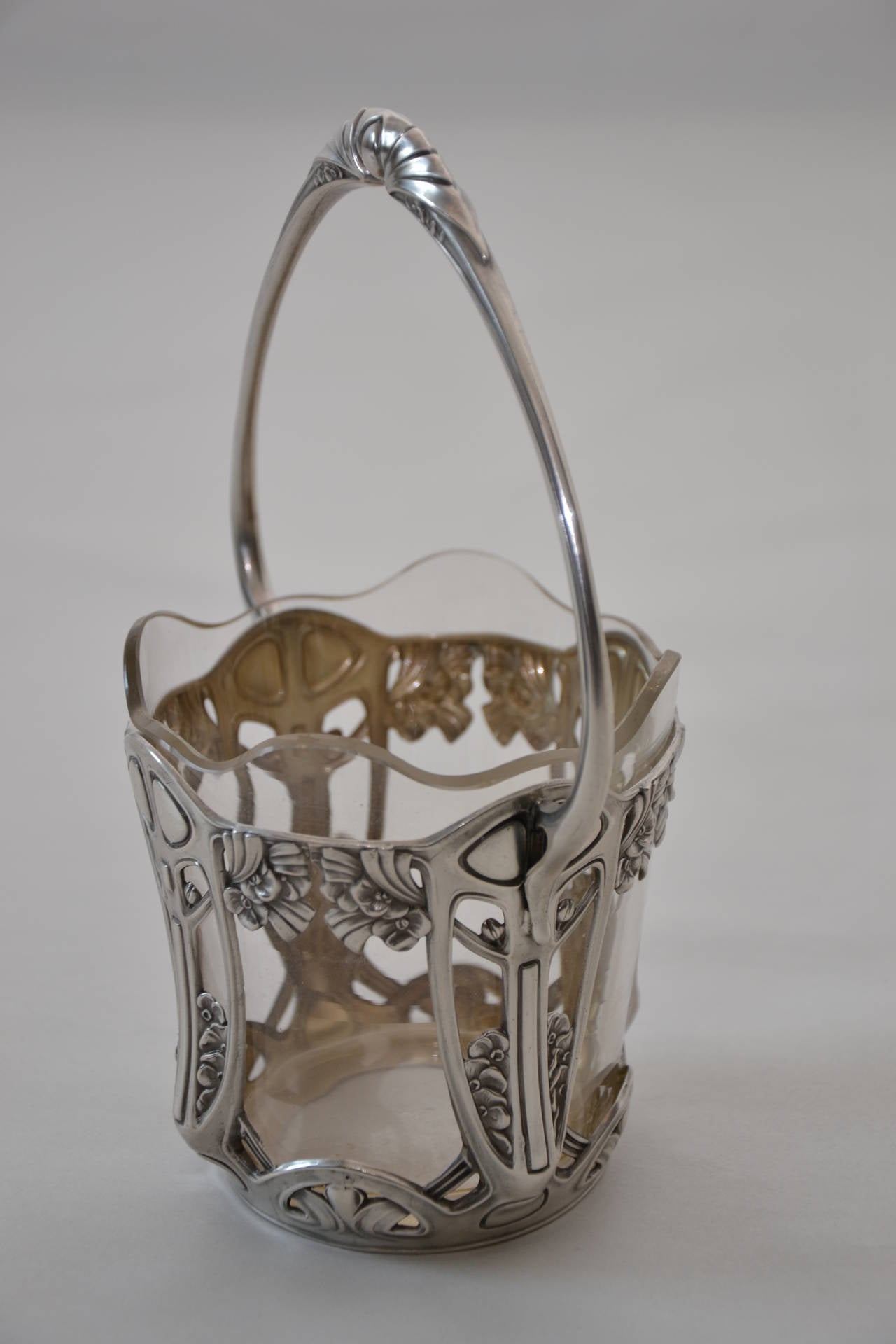 Jugendstil Silver Flower Bowl with Original Glass For Sale