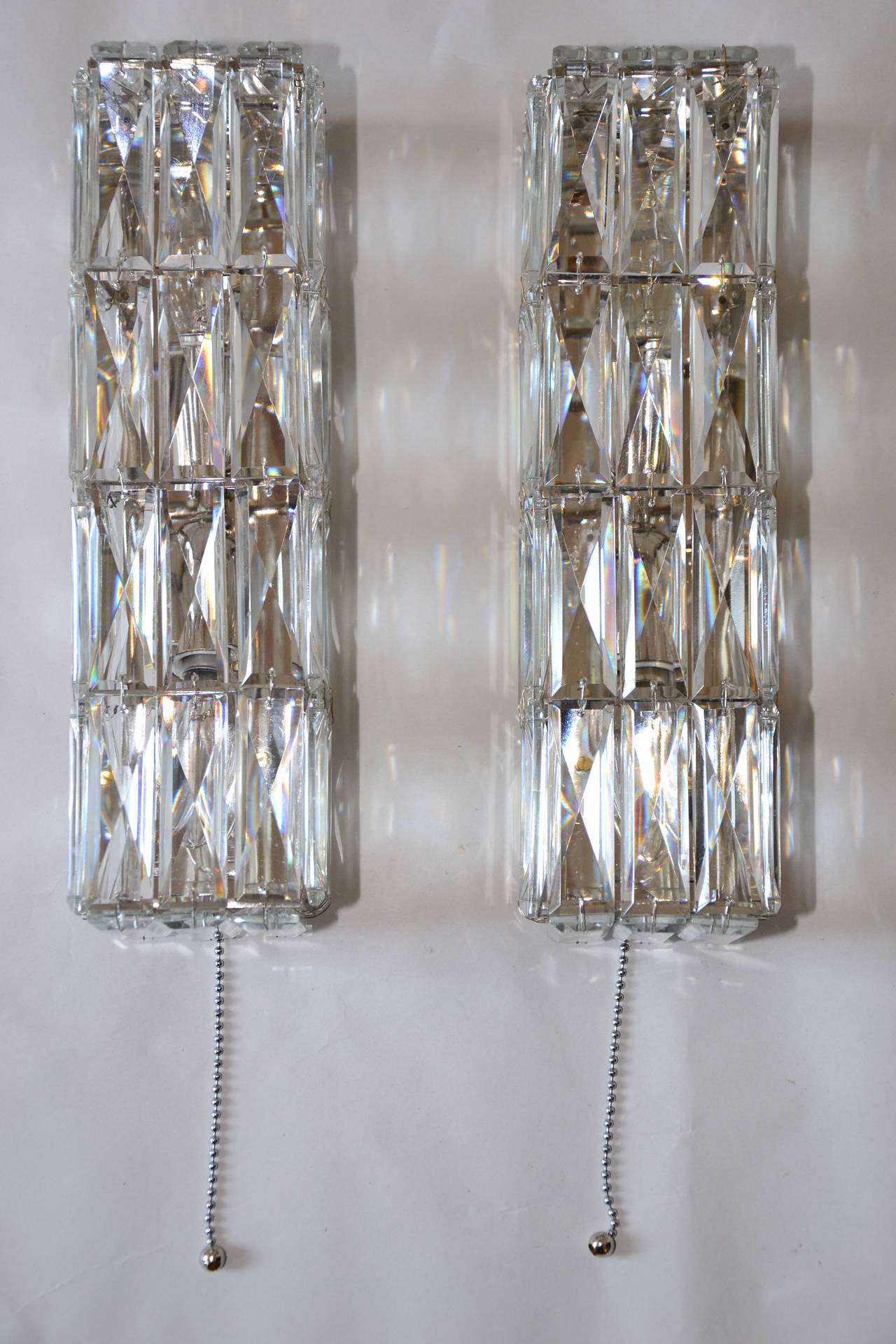 Two Crystal Glass Wall Lamps, Manufactured by Bakalowits, 1950 In Excellent Condition In Wien, AT