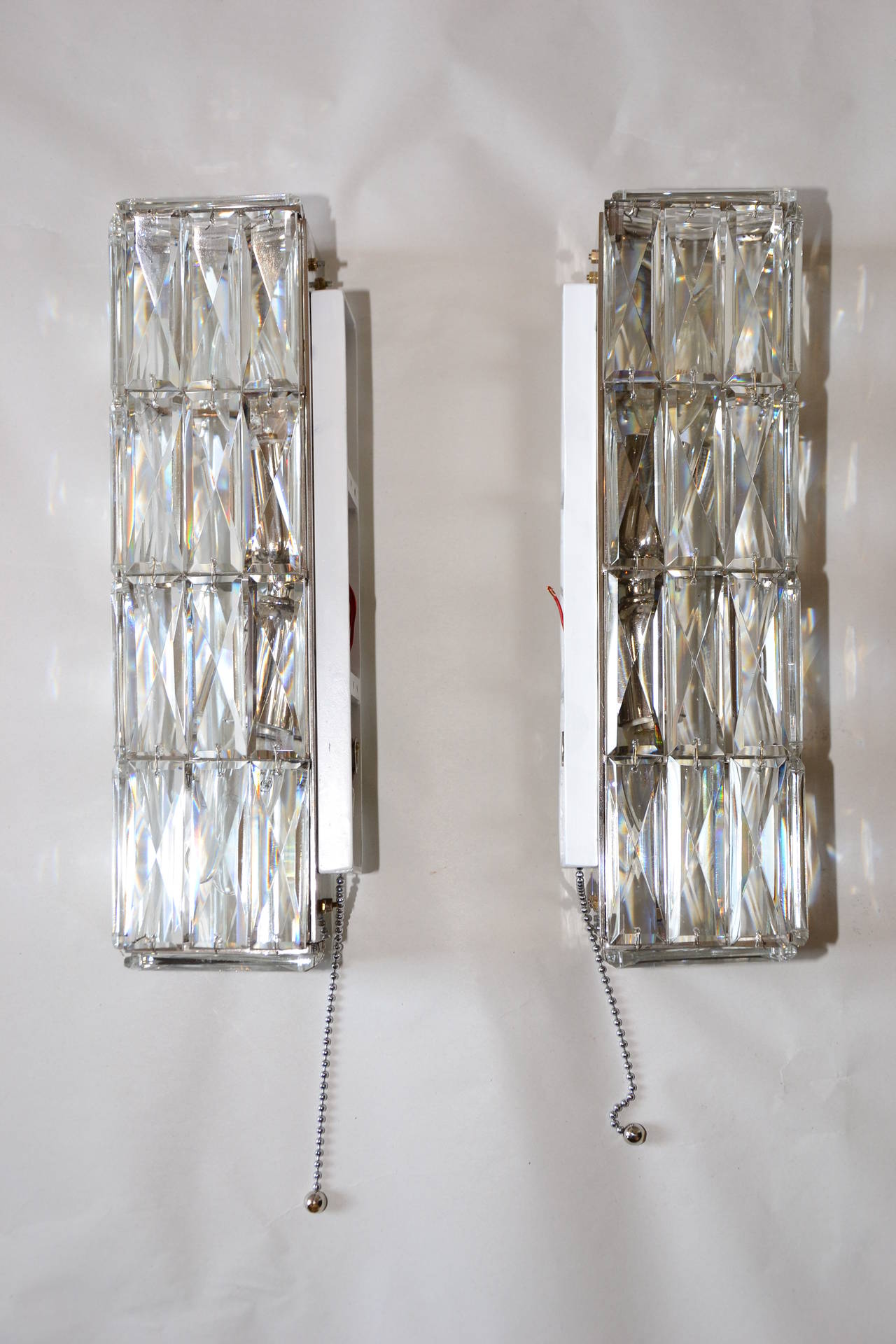 Mid-Century Modern Two Crystal Glass Wall Lamps, Manufactured by Bakalowits, 1950