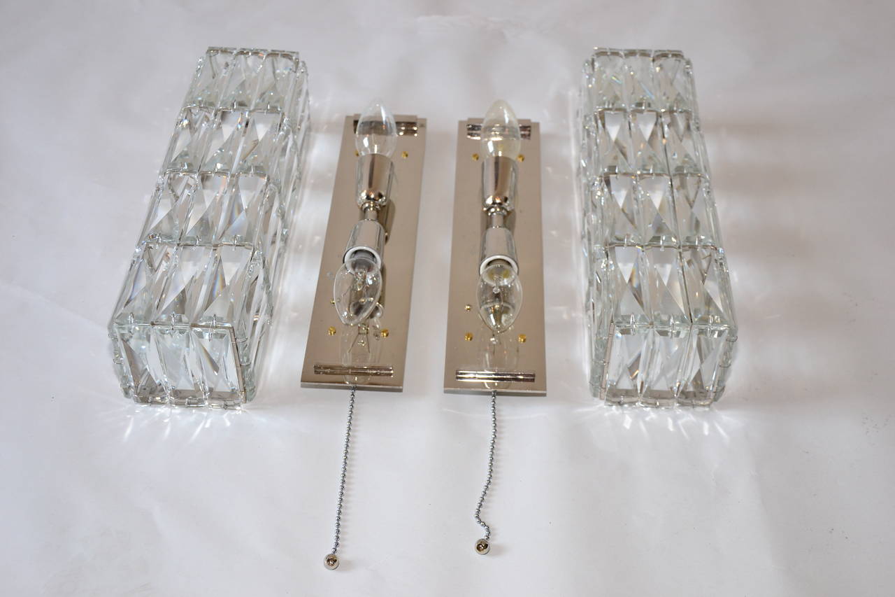 Austrian Two Crystal Glass Wall Lamps, Manufactured by Bakalowits, 1950
