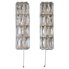Two Crystal Glass Wall Lamps, Manufactured by Bakalowits, 1950