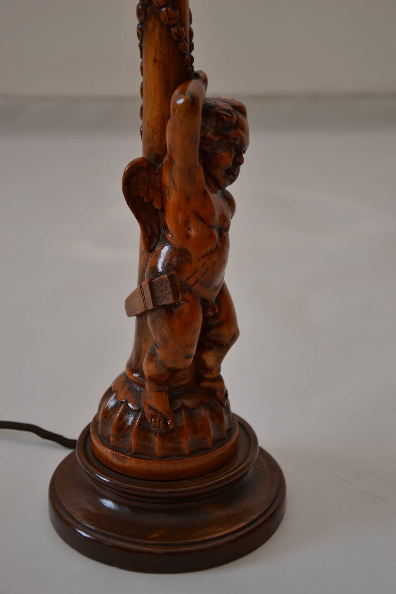 Austrian Carved Wooden Table Lamp For Sale
